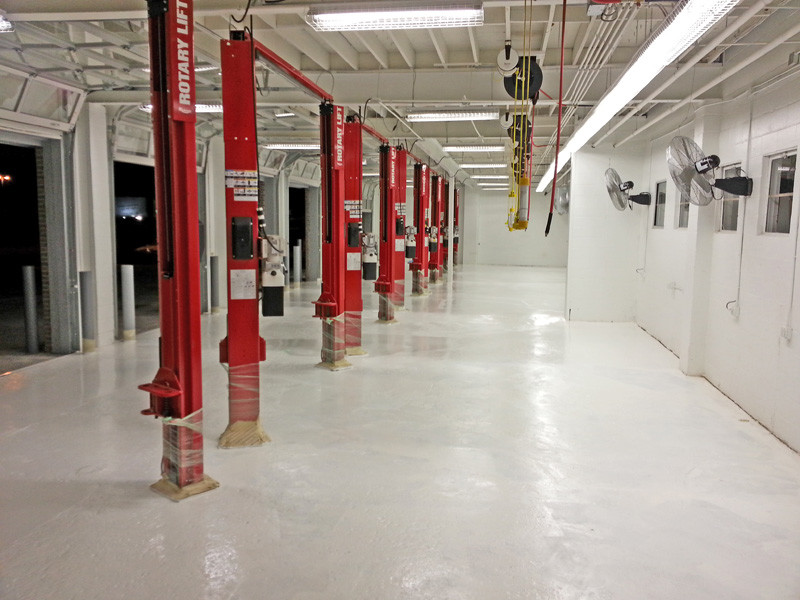 Anthem diesel repair shop floor coated with ArmorGarage Heavy Tonnage industrial epoxy
