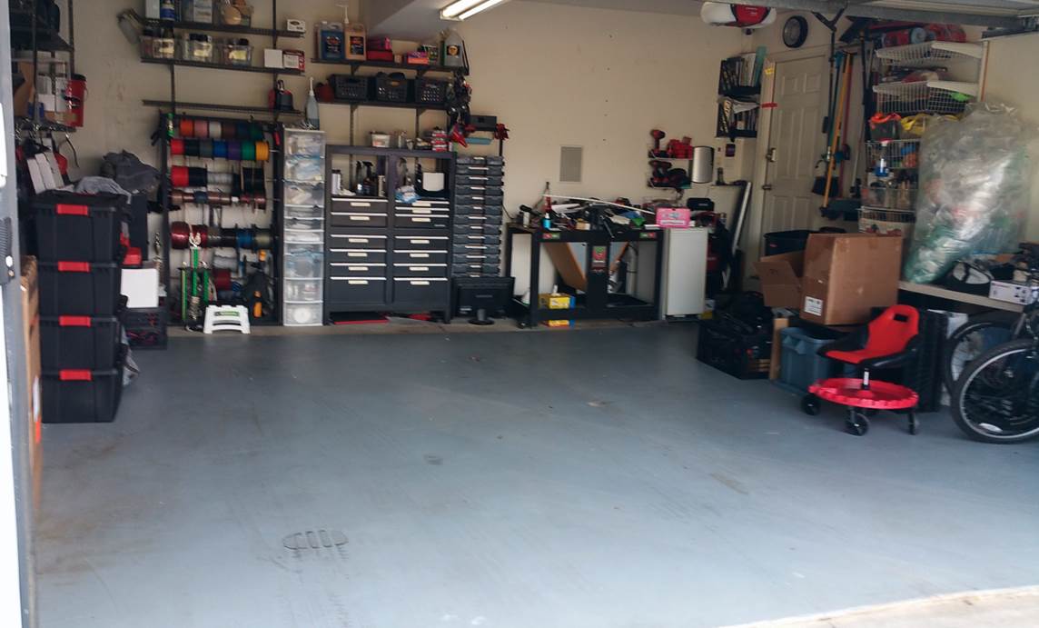 Existing concrete floor before slate-pattern tiles