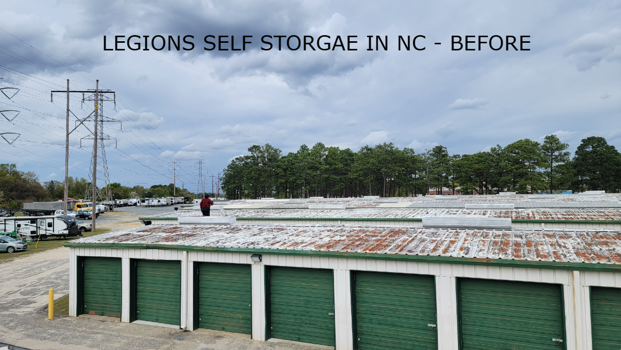 Aging self-storage roof before recoating