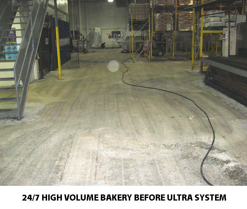 Old commercial bakery floor before resurfacing